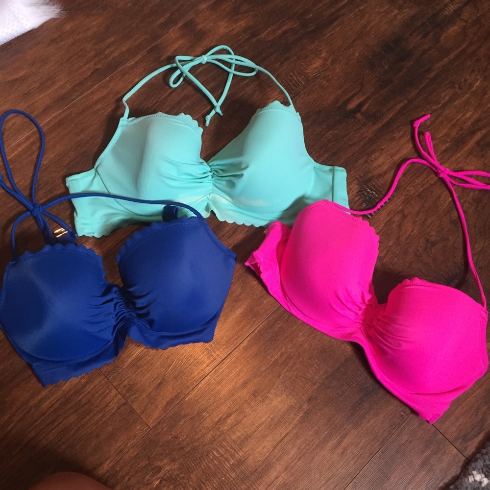 Victoria Secret Scallop Tops. Pink, Teal & Blue